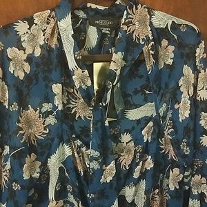 Button down tie neck blouse